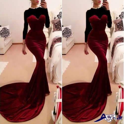 لباس مخمل زرشکی و دنباله دار