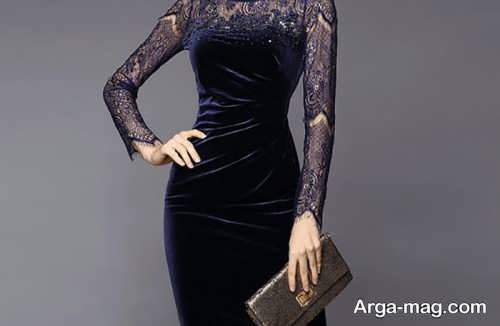مدل پیراهن مخمل گیپور دار