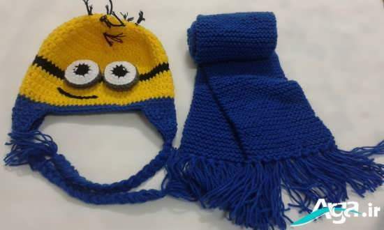 کلاه عروسکس پسرانه به رنگ زرد و آبی 