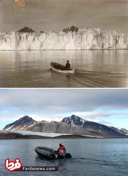 دو عکس به فاصله 100 سال از یک نقطه در یخچال‌های قطب شمال