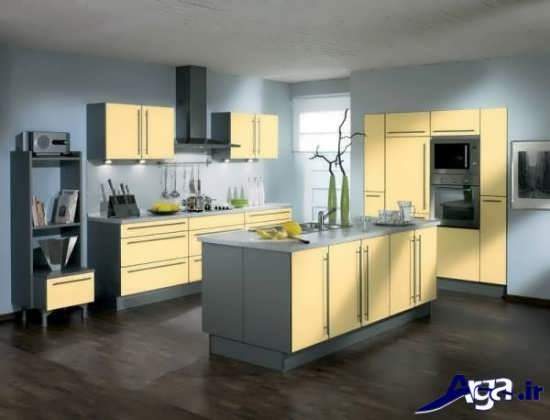 مدل کابینت زرد و طوسی آشپزخانه 