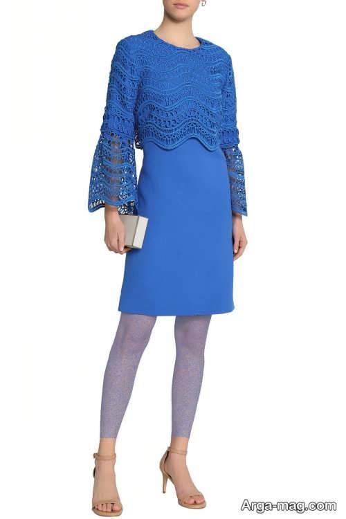 مدل لباس مجلسی آبی گیپور 