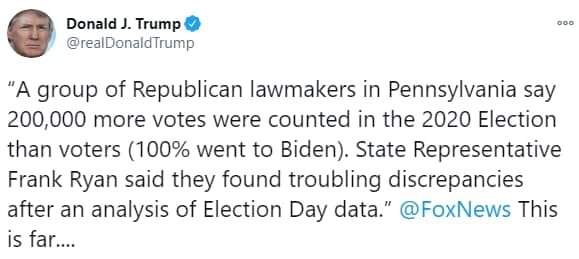 در پیامی توییتری؛ترامپ بر تقلب در انتخابات در «پنسیلوانیا» تأکید کرد