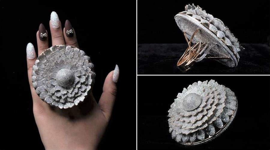 رکوردشکنی جهانی جواهرساز هندی با ساخت انگشتری با بیش از 12 هزار قطعه الماس
