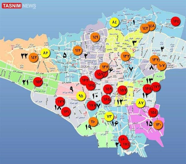 17 نقطه تهران در وضعیت قرمز آلودگی هوا