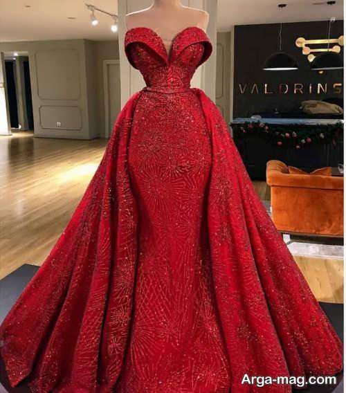 مدل لباس مجلسی یقه باز قرمز 