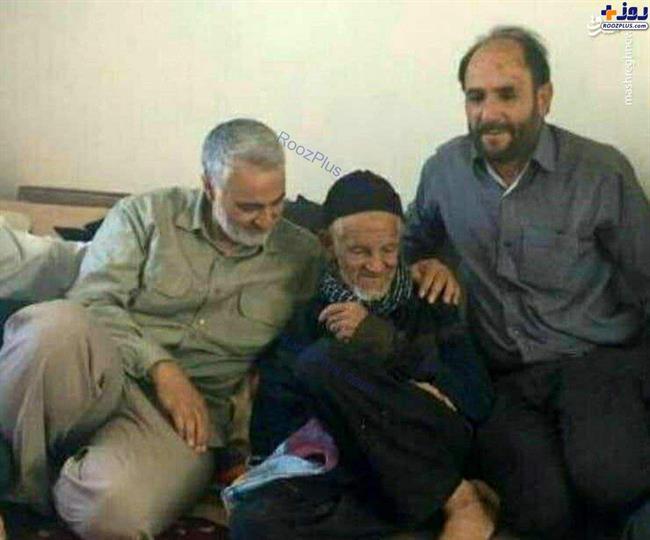شهید حاج قاسم سلیمانی در کنار پدرشان+عکس
