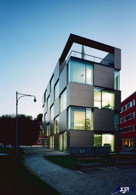 نمای ساختمان سه طبقه با طراحی زیبا