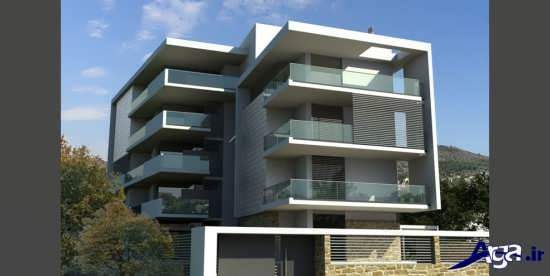 طراحی مدرن نمای ساختمان سه طبقه