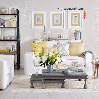 از سایه های روشن رنگ خاکستری و زرد استفاده کنید,دکوراسیون اتاق نشیمن به رنگ سال با 6 ایده جالب و زیبا