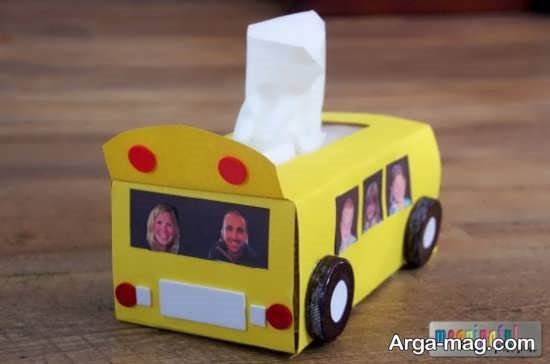 استفاده از جعبه دستمال کاغذی برای ساخت اتوبوس