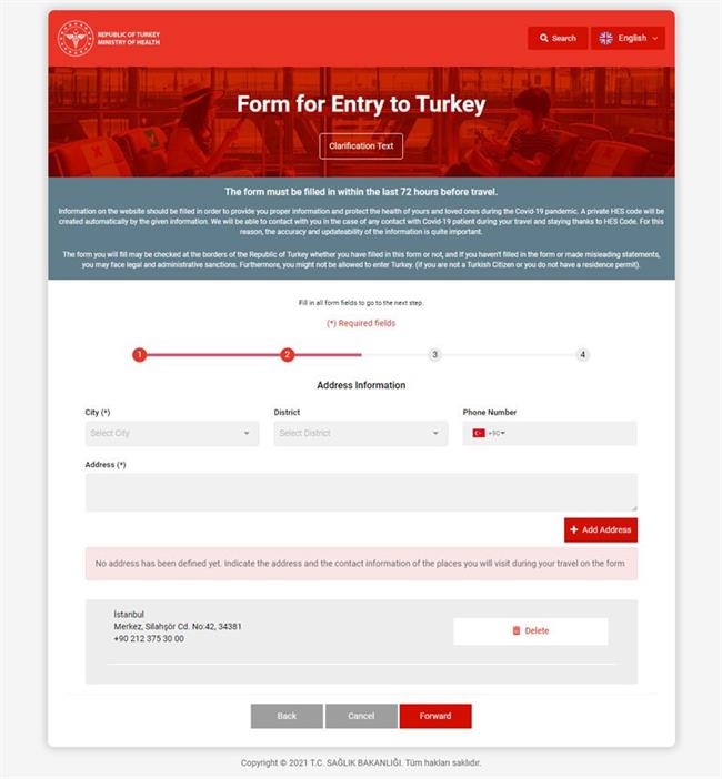 آدرس محل اقامت در ترکیه