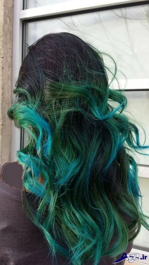 هایلایت سبز آبی روی موی مشکی 