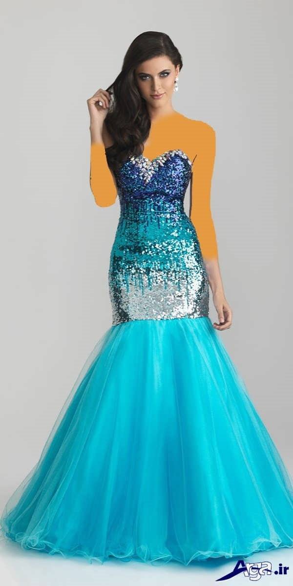 مدل لباس شب بلند آبی آسمانی