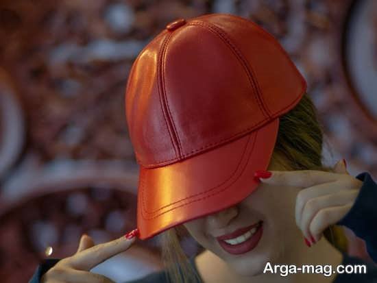 مدل کلاه چرم نترنجی رنگ دخترانه