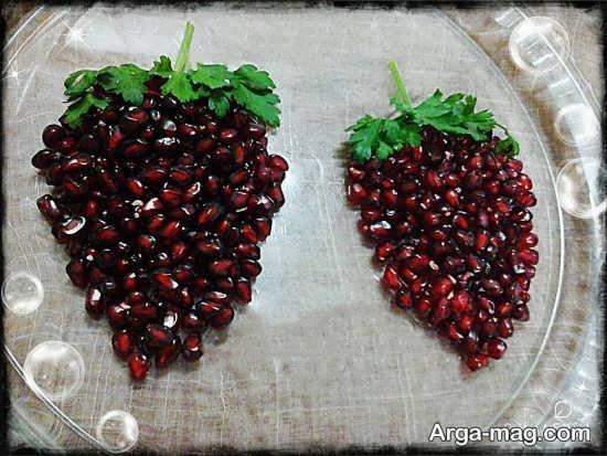 تزیین دانه های انار به شکل میوه انگور