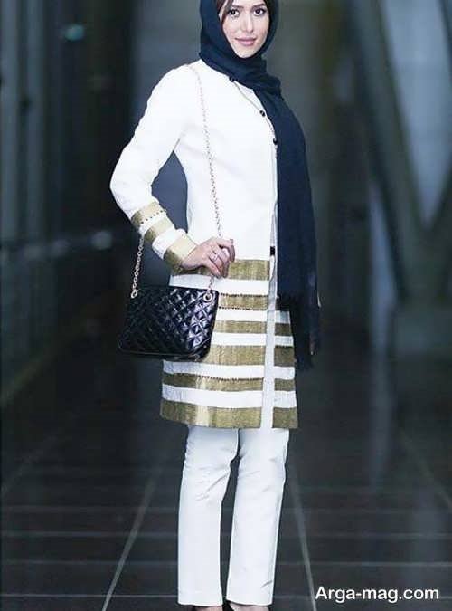 مدل مانتو طلایی و سفید پریناز ایزدیار 