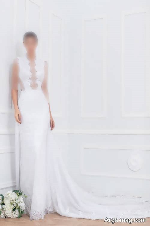 مدل لباس عروس 1401 با یقه شیک 