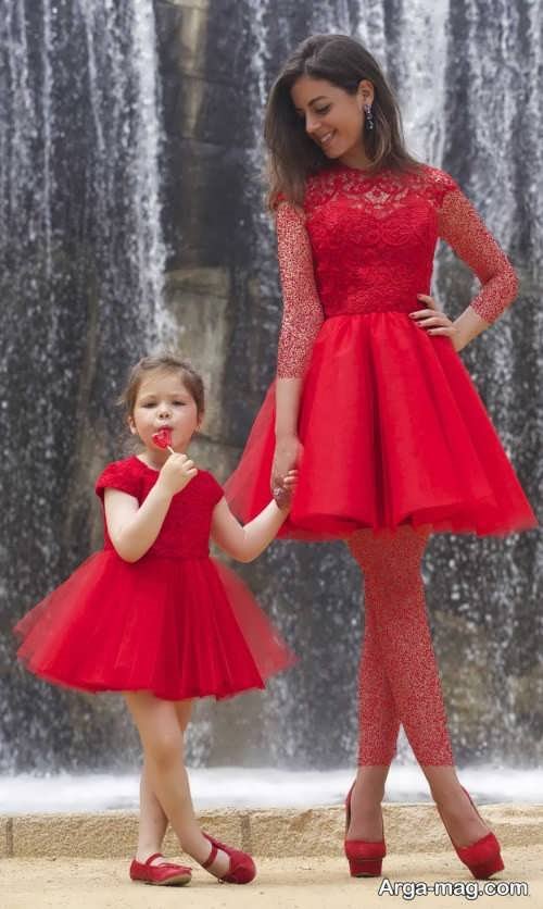 مدل لباس مجلسی قرمز ست برای مادر و دختر 