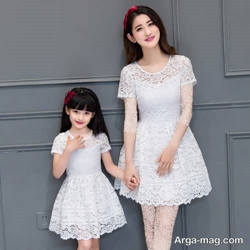 مدل لباس مجلسی ست سفید برای مادر و دختر 