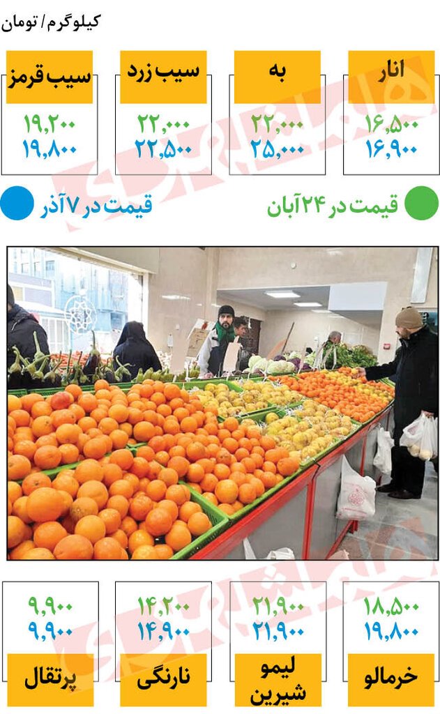 تغییرات قیمت میوه در میادین ؛ جدیدترین قیمت انار، به، خرمالو، سیب و پرتقال
