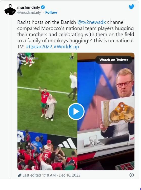 نژادپرستی مجری دانمارکی خبرساز شد! / مقایسه حرکت انسانی بازیکنان مراکشی با میمون‌ها+عکس و فیلم