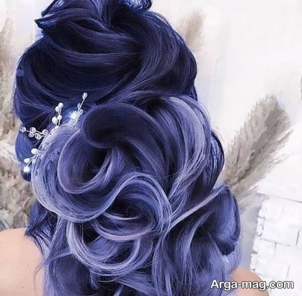 شینیون دخترانه جذاب مو رنگ شده آبی