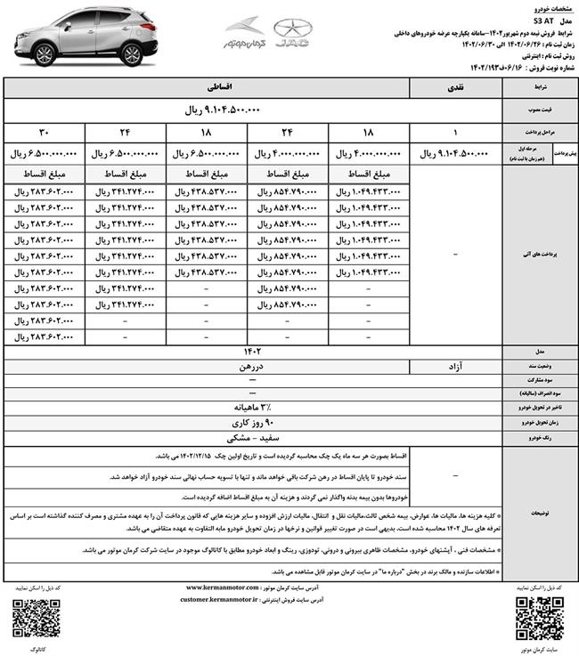 شرایط فروش نقد و اقساط s3