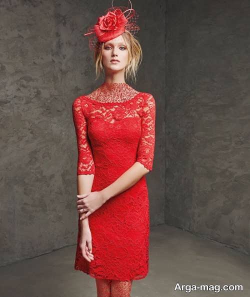 لباس مجلسی قرمز گیپور 