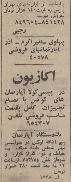 مظنه قیمت انواع ملک در تهران سال 1353