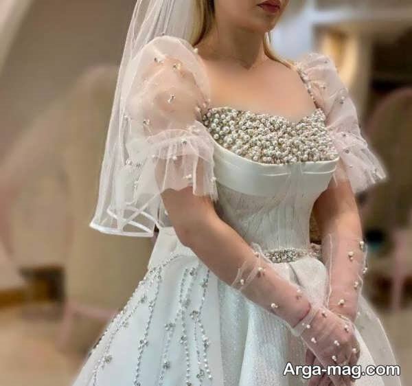 زیباترین لباس عروس مروارید دوزی شده