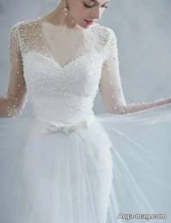 مدل پیراهن عروس مرواریدی لاکچری