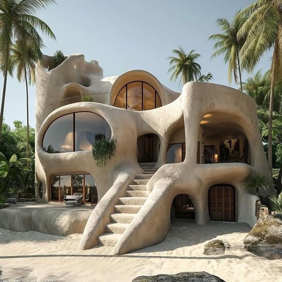 رویای ساحلی: خانه‌ای شنی ساخته شده توسط هوش مصنوعی
