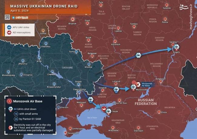 حمله پهپادی ناموفق اوکراین به 3 پایگاه هوایی روسیه/ عملکرد درخشان سامانه Pantsir و نجات ده‌ها جنگنده روسی +نقشه و تصاویر