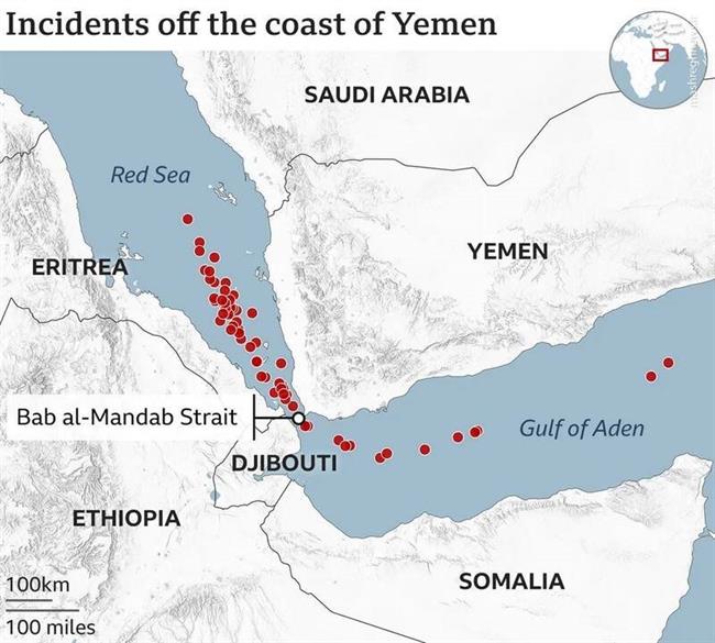 نگاهی به کمپین هوایی و دریایی یک ساله آمریکا در دریای سرخ/ شلیک بی نتیجه 800 موشک امریکایی به سمت یمن! +نقشه و تصاویر