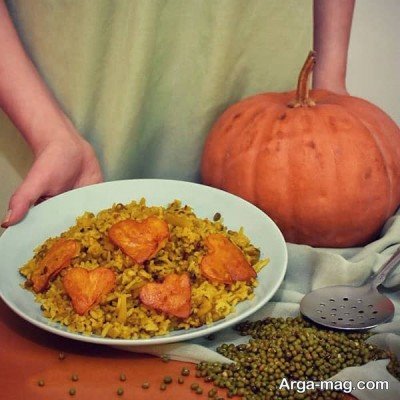 ماش پلو با کدو حلوایی مجلسی