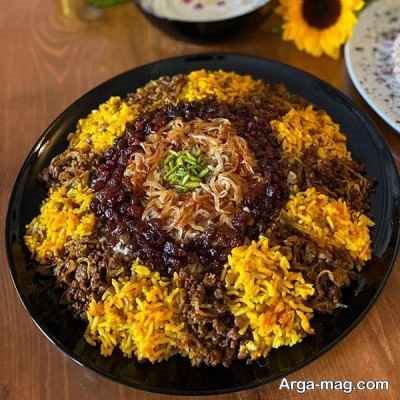عدس پلو با گوشت چرخ کرده با زرشک