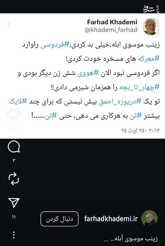 شاهنامه، خط قرمز یک ملت؛ انفجار خشم عمومی علیه تمسخر فردوسی/ تکنیک rage farming اینبار شکست خورد/ چگونه مردم حساب مجازی یک طنزپرداز را به دلیل توهین بستند؟