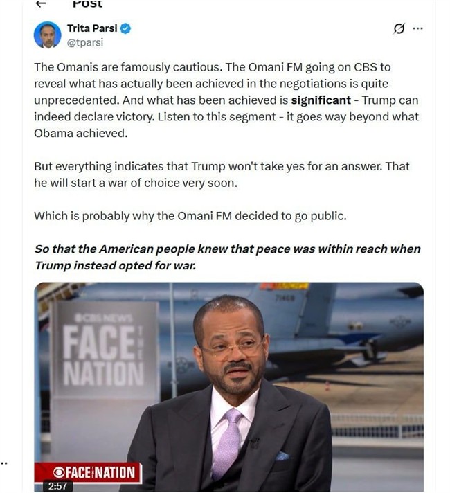 تریتا پارسی: نشانه‌ها حاکی از آن است که ترامپ جنگی انتخابی را آغاز خواهد کرد